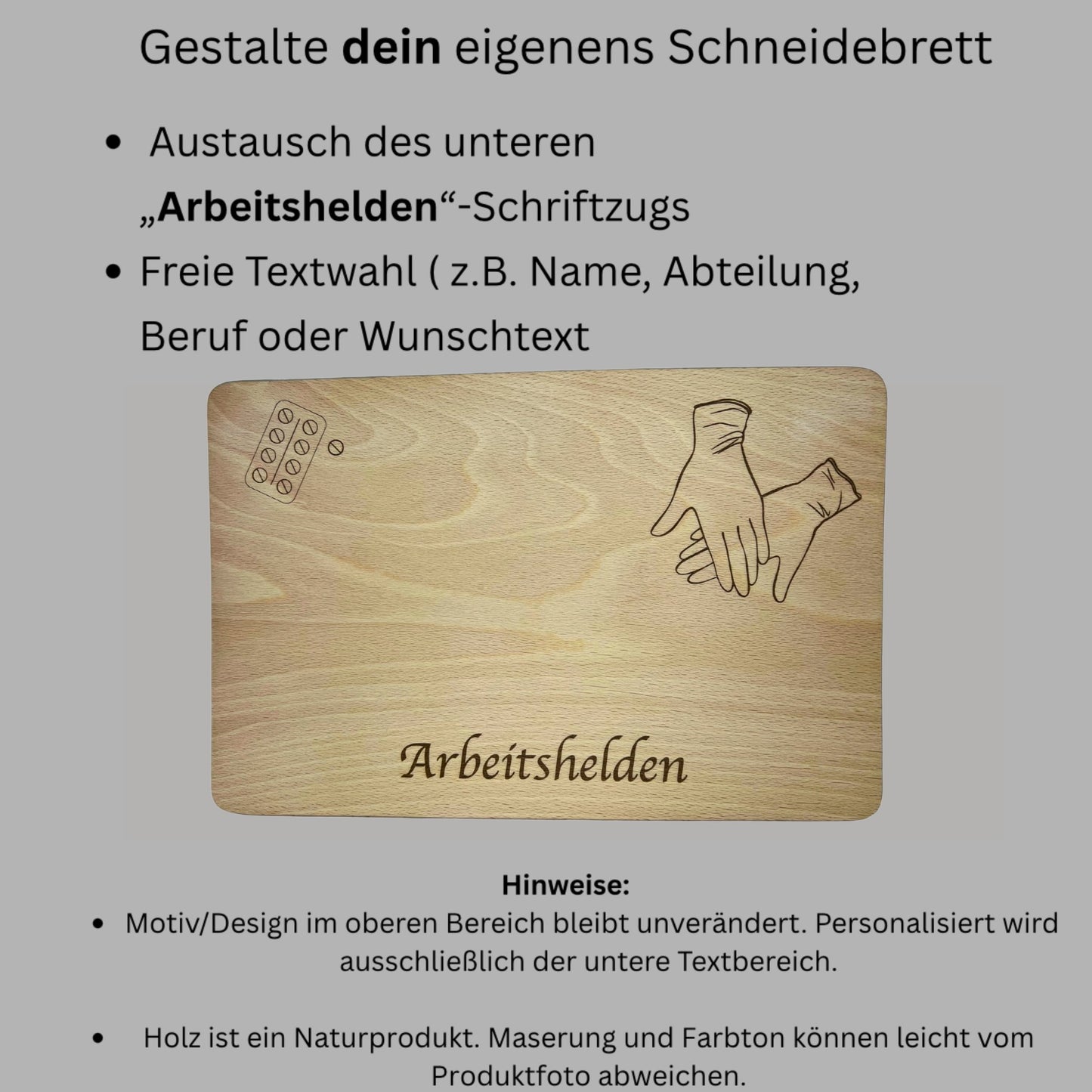 Schneidebrett aus Holz – Healthcare-Design (personalisierbar)