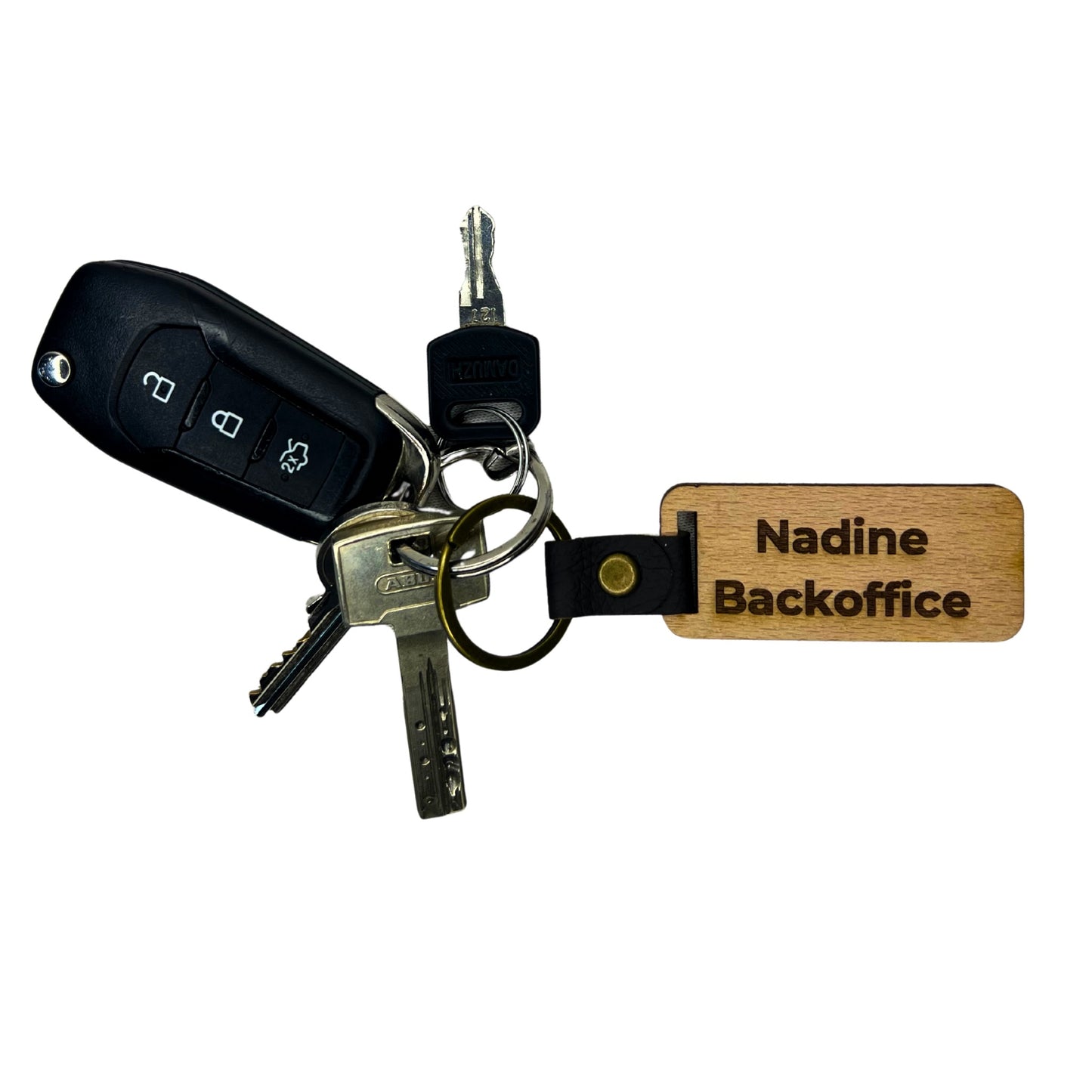 Schlüsselanhänger aus Holz - "Büro“ (personalisierbar)