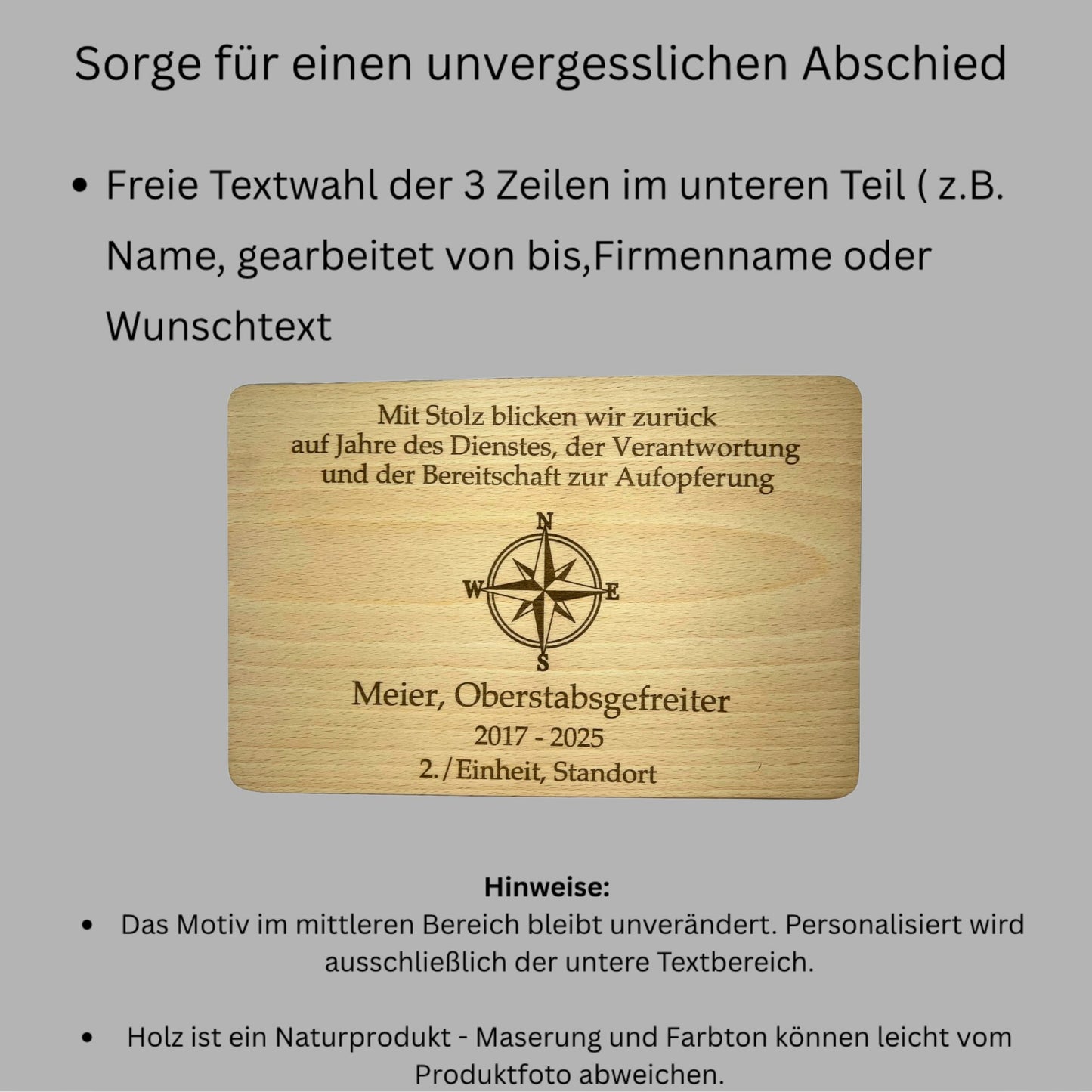 Abschiedsgeschenk für Bundeswehr – Holztafel (personalisierbar)