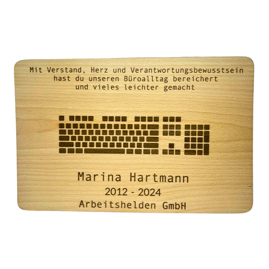 Abschiedsgeschenk fürs Büro – Holztafel (personalisierbar)