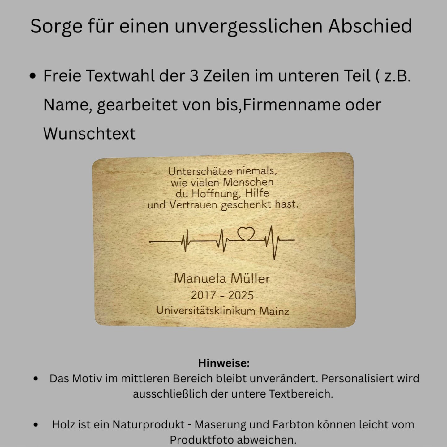 Abschiedsgeschenk Healthcare – Holztafel (personalisierbar)