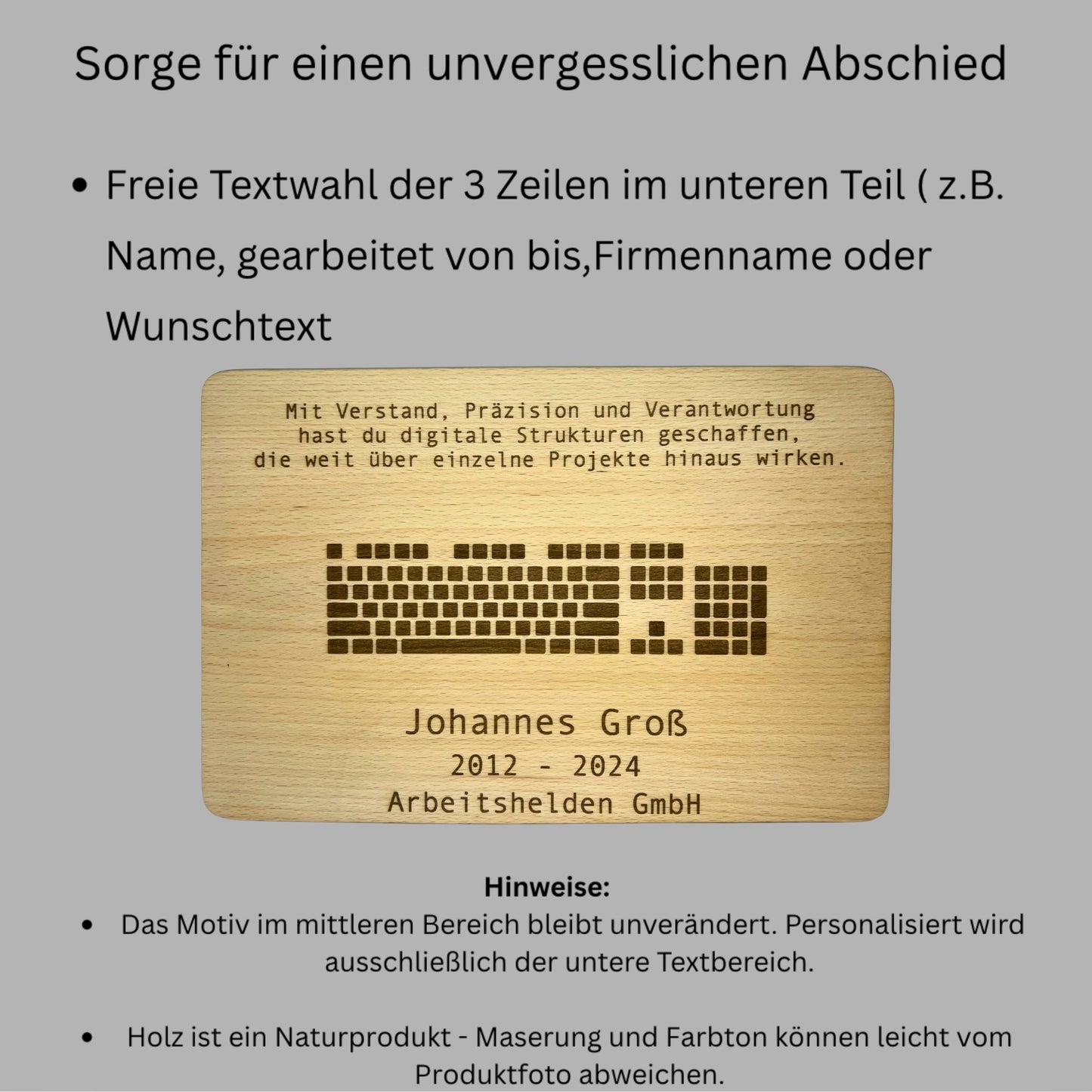 Abschiedsgeschenk IT – Holztafel (personalisierbar)