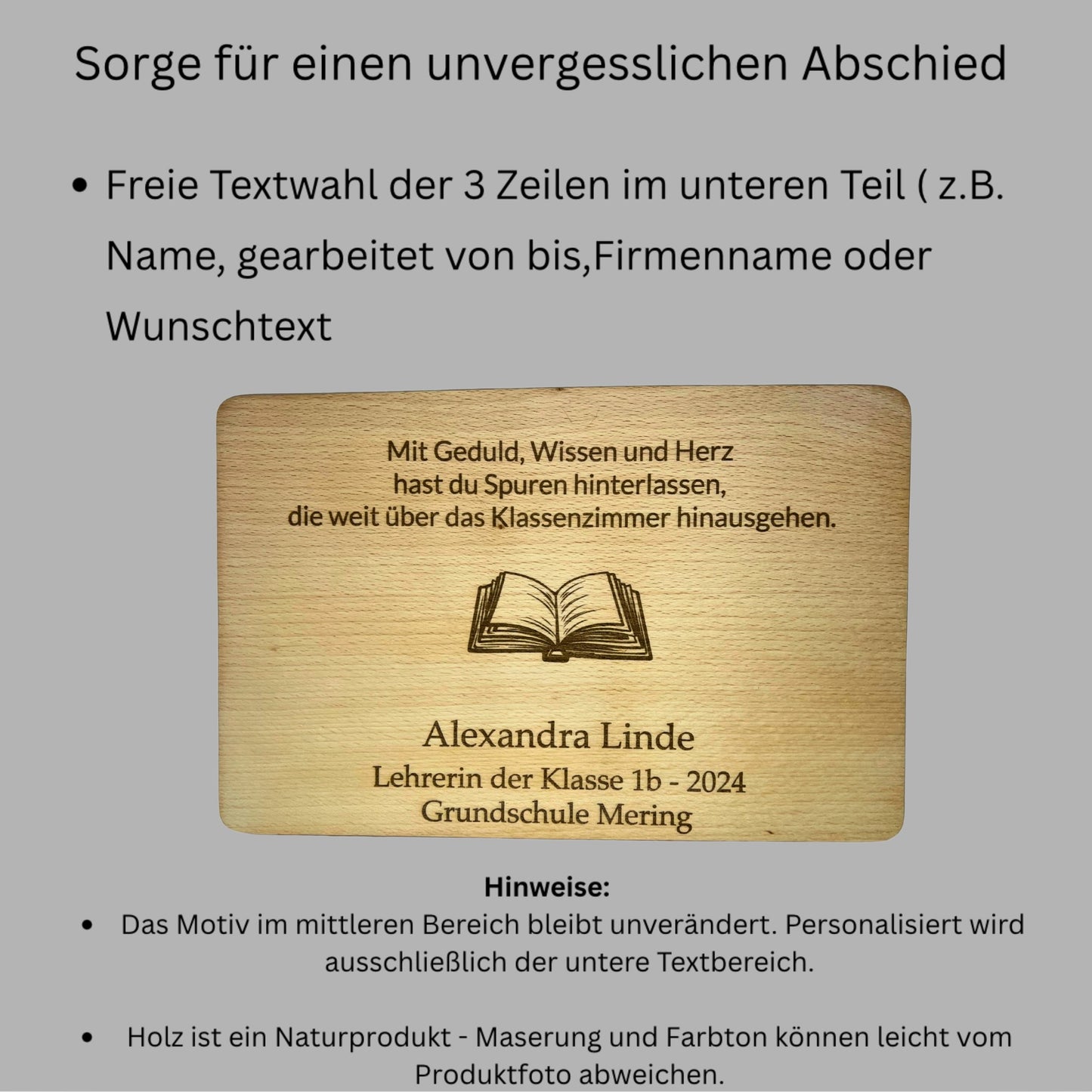 Abschiedsgeschenk für Lehrer – Holztafel (personalisierbar)