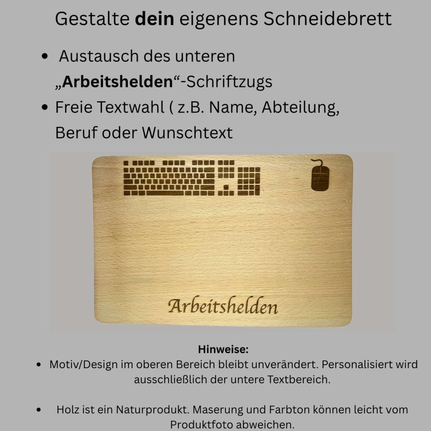 Schneidebrett aus Holz – Büro-Design (personalisierbar)